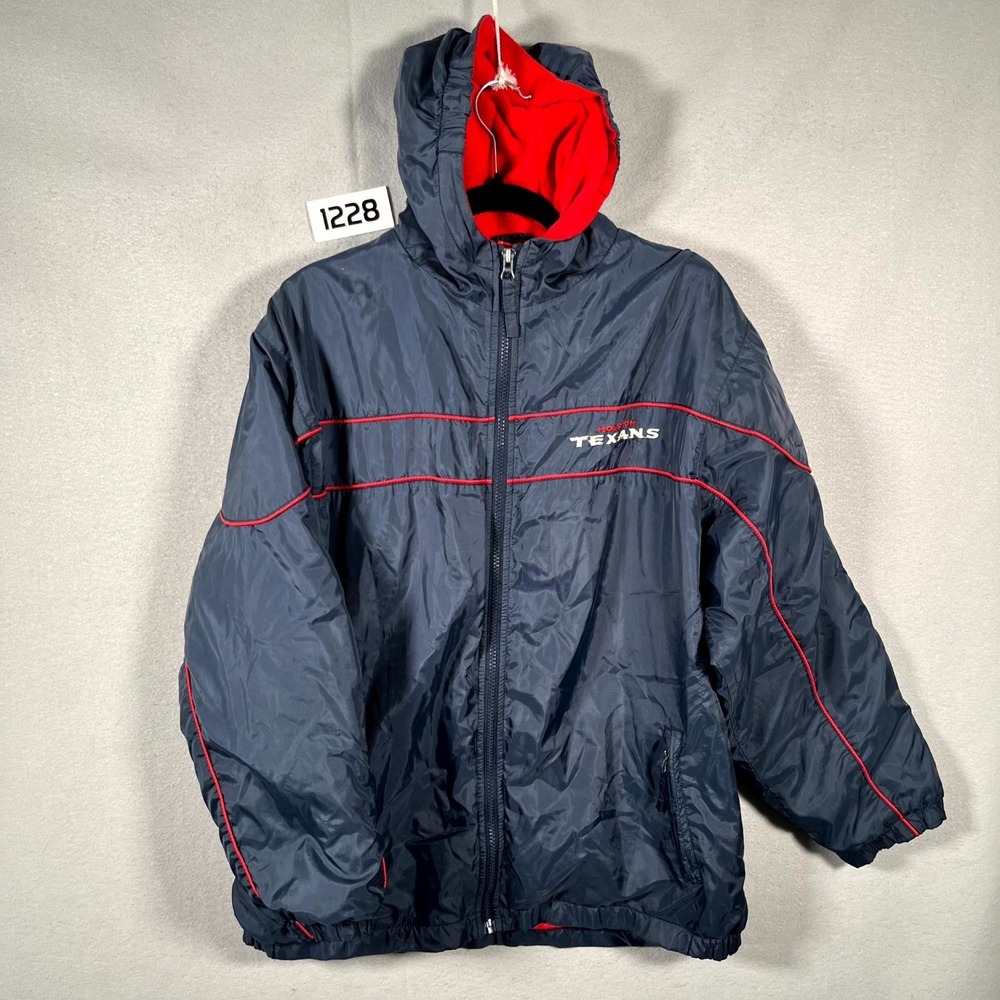 Houston Texans Jacket Boys XL 18-20 Navy Blue Fleece Lined Nylon NFL Windbreaker